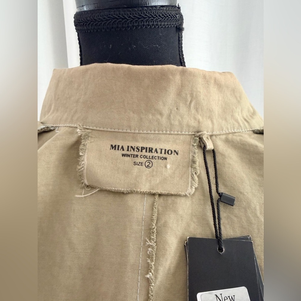 Olive Green Women's Double-Breasted Pea Coat - Picture 5 of 11
